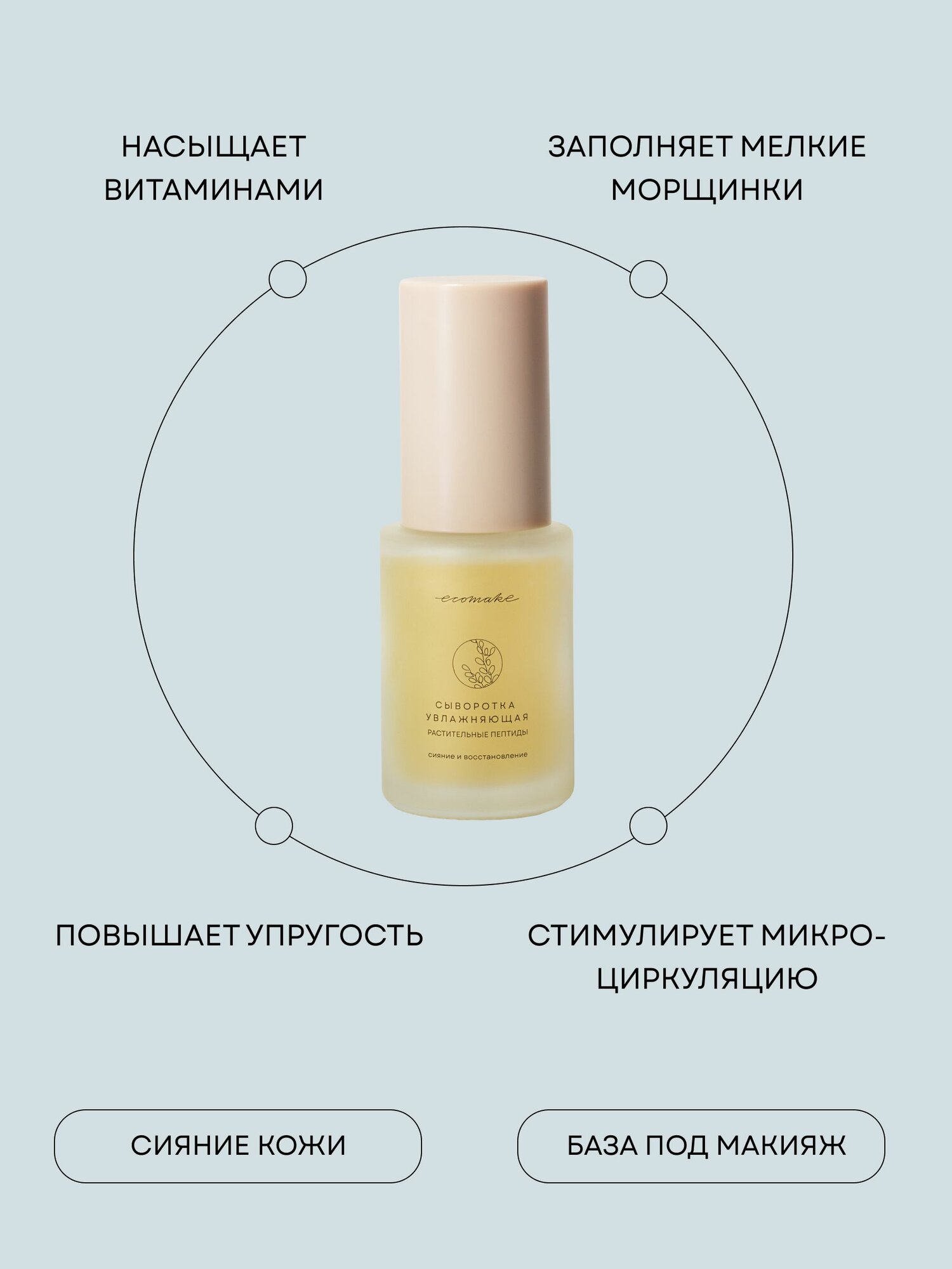 Ecomake Сыворотка для лица увлажняющая антивозрастная с витаминами От морщин для сухой, жирной и проблемной кожи лица — фото 1