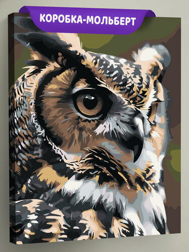 Изображение товара Картина по номерам на холсте с подрамником "Животные: мудрая птица сова, портрет" Раскраска 40x50 см, Природа Пейзаж