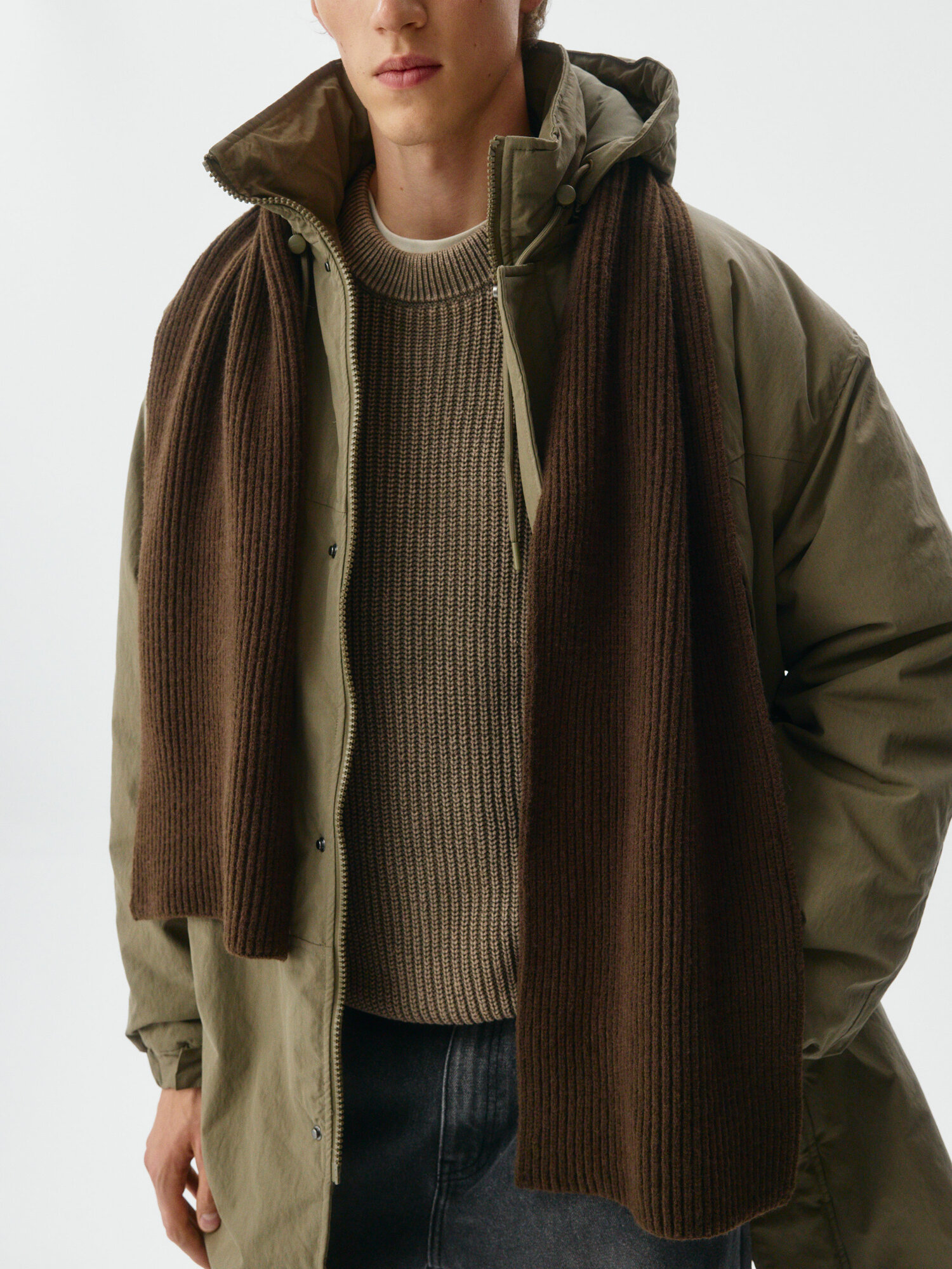 Шарф Sela для мужчин,165х25 см, one size, темно-коричневый