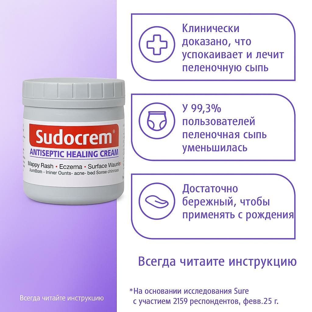 Sudocrem Антисептический Заживляющий, Восстановление; Защита; Успокаивающее, 60 г