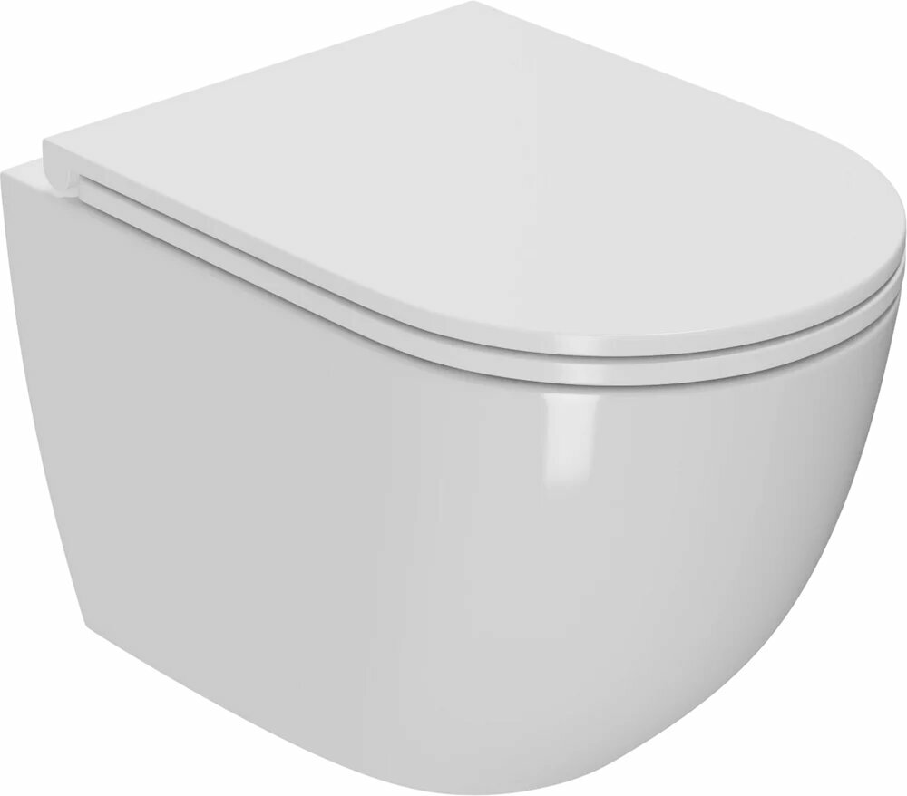 Унитаз подвесной Bauedge Bau Dream Hurricane-2 с микролифтом безободковый без бачка фарфоровый антивсплеск белый овальный