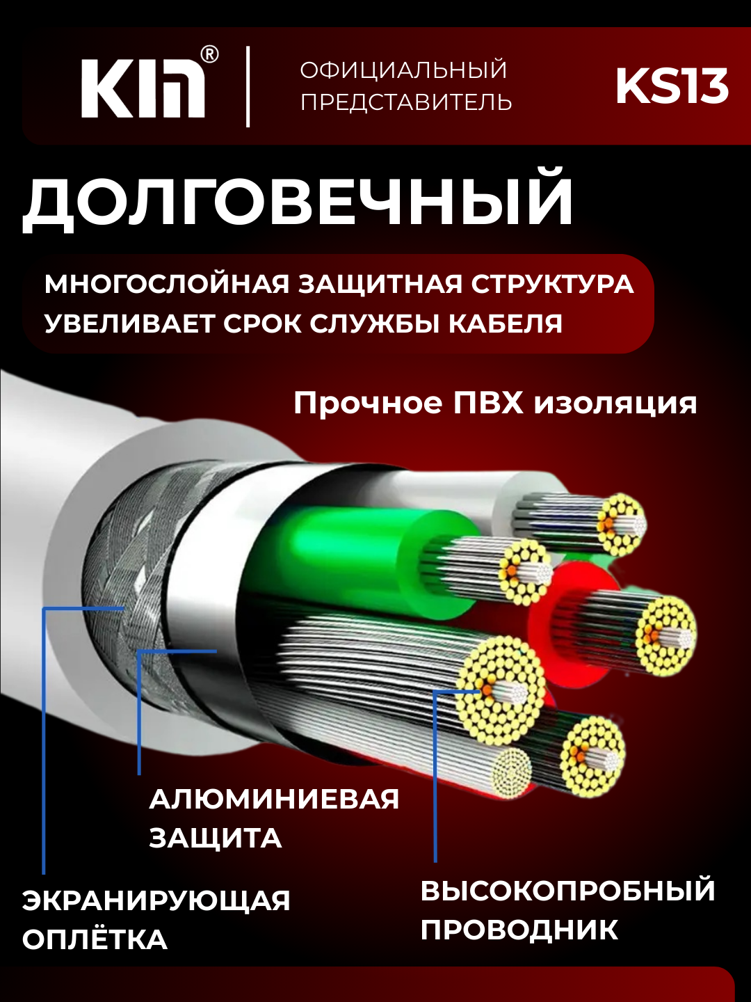 Кабель KIN Flowing Light KM01 3 в 1, Type-C/Micro/Lightning, литой, подсветка, длина 1м, белый — фото 1