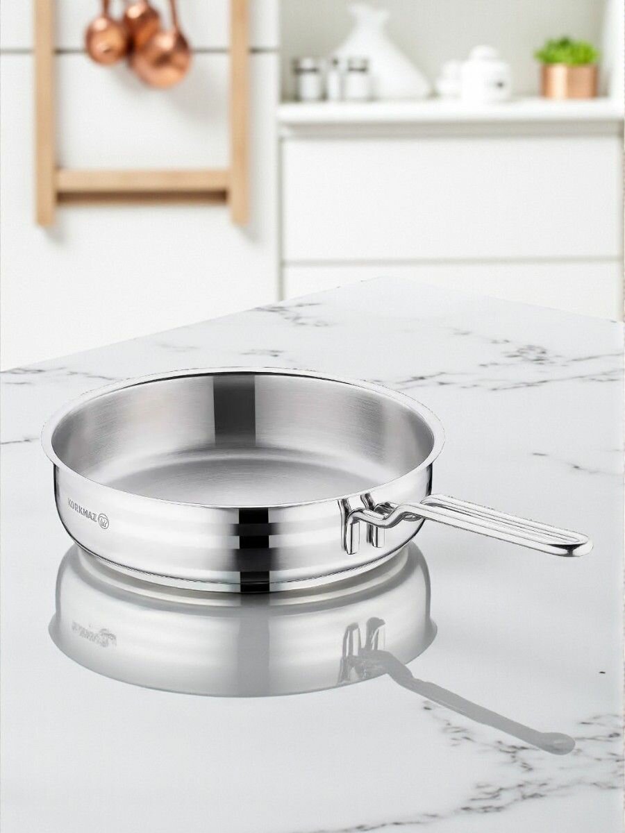 Сковорода из нержавеющей стали с ручкой, 26х6.5 см