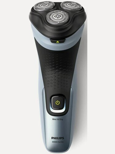 Изображение товара Электробритва роторная Philips X3063/00, для сухого и влажного бритья, черная/голубая