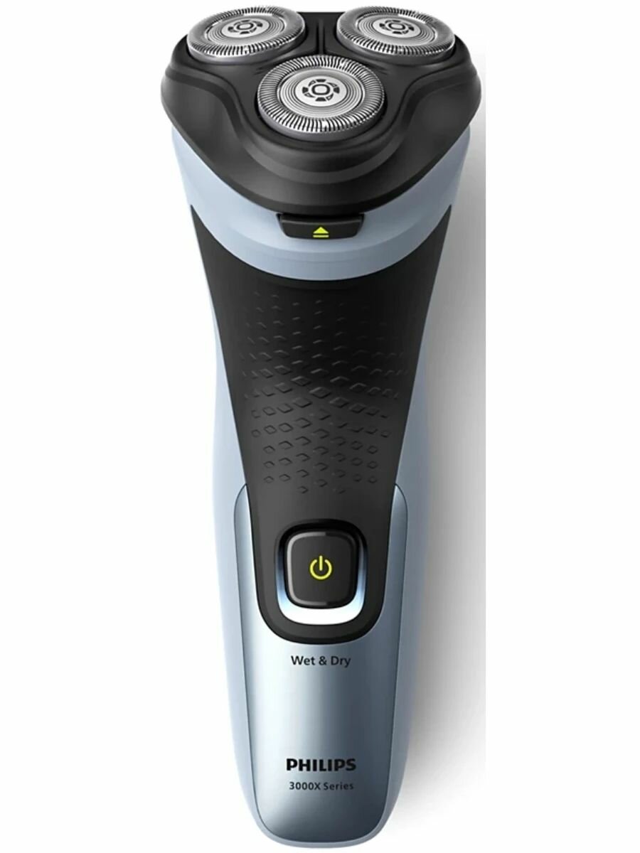 Электробритва роторная Philips X3063/00, для сухого и влажного бритья, черная/голубая