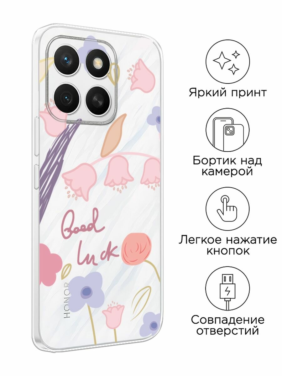 Чехол на Honor X8c / Хонор X8c с принтом "Lucky flowers", прозрачный — фото 1