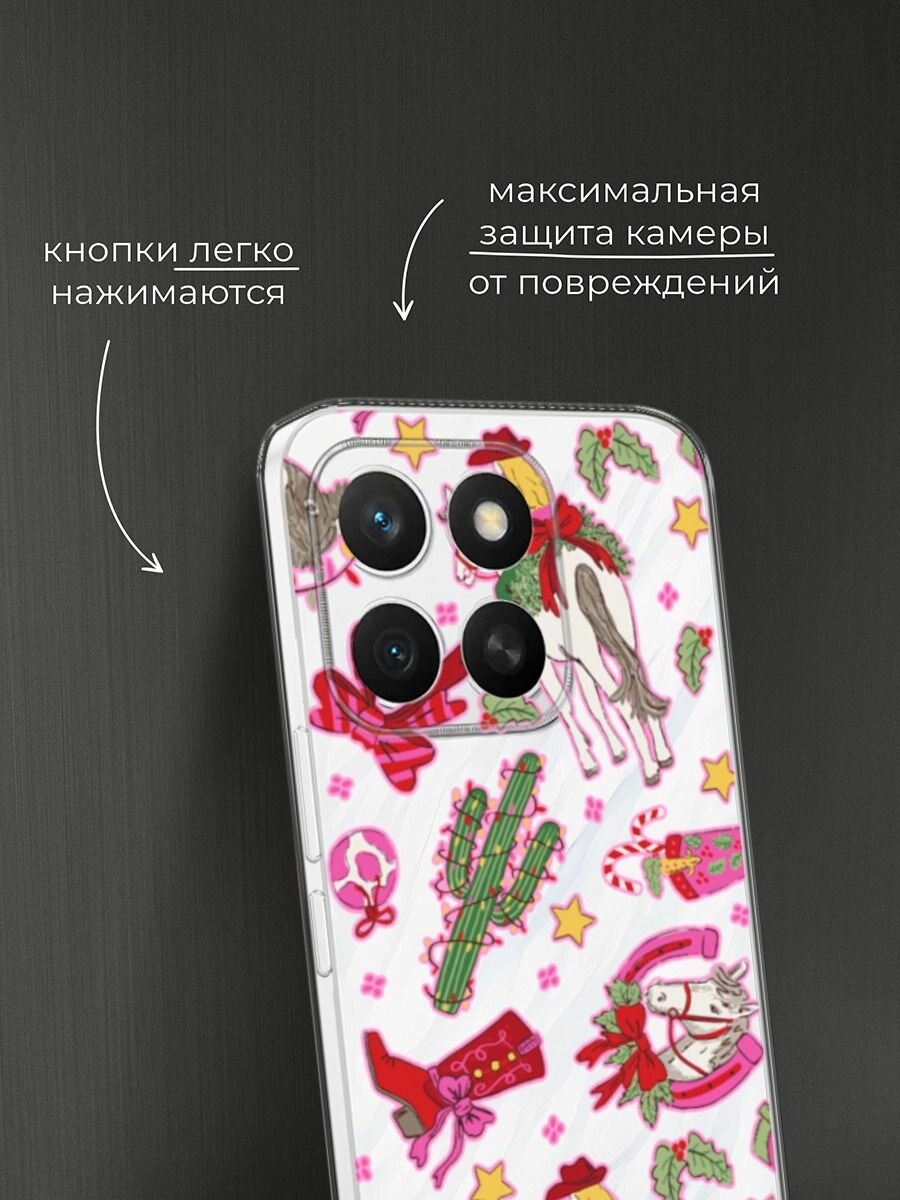 Чехол на Honor X8c / Хонор X8c с принтом "Кактус с гирляндой 2", прозрачный — фото 1