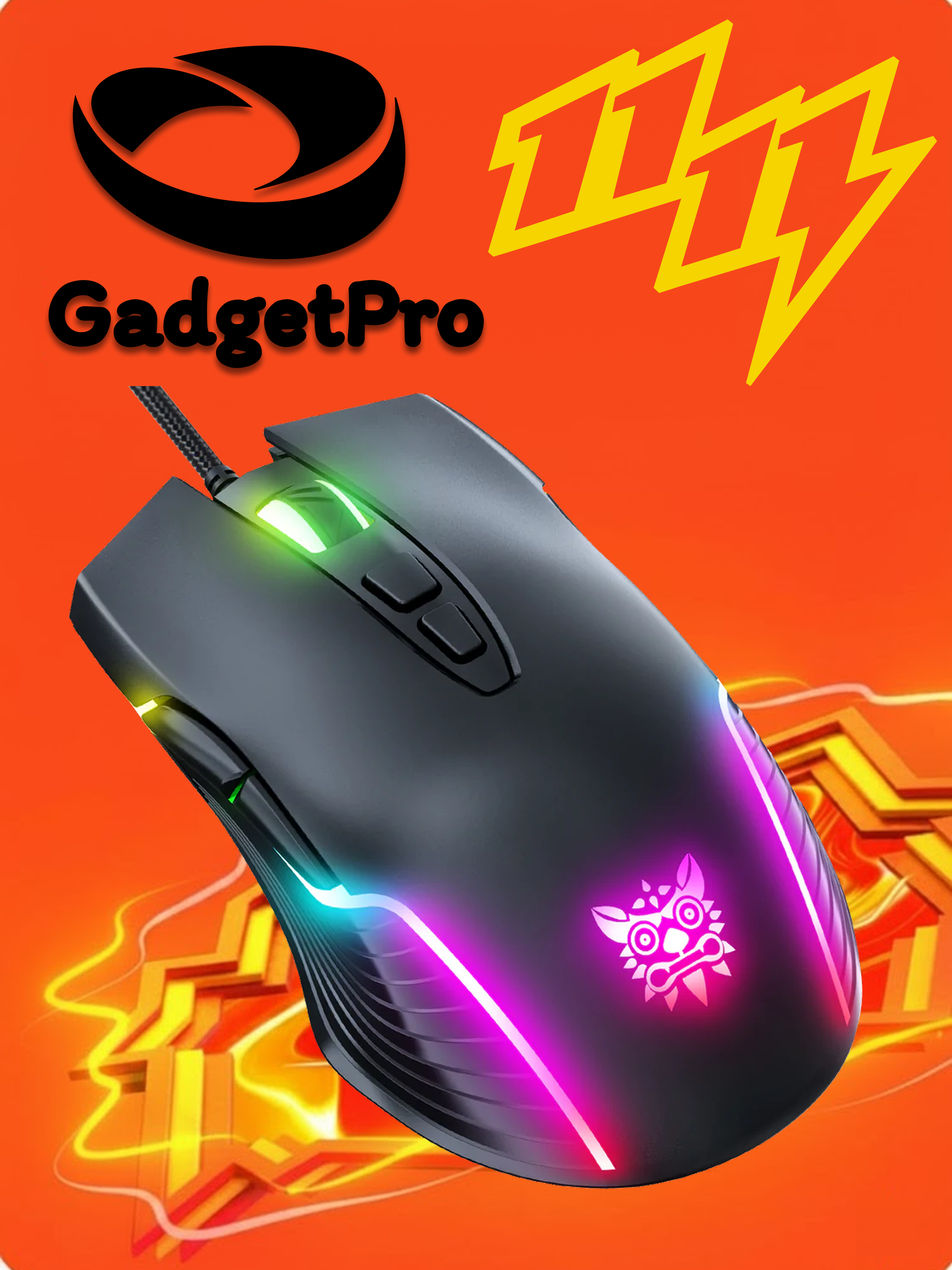 Проводная игровая мышь ONIKUMA CW905: эргономичный дизайн, RGB подсветка, для ПК, надежная и быстрая. Черный.