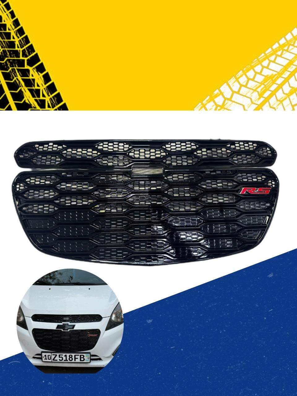 Облицовка решетка бампера тюнинг SPARK в стиле RS - BLACK PIANO комплект 2 шт — фото 1