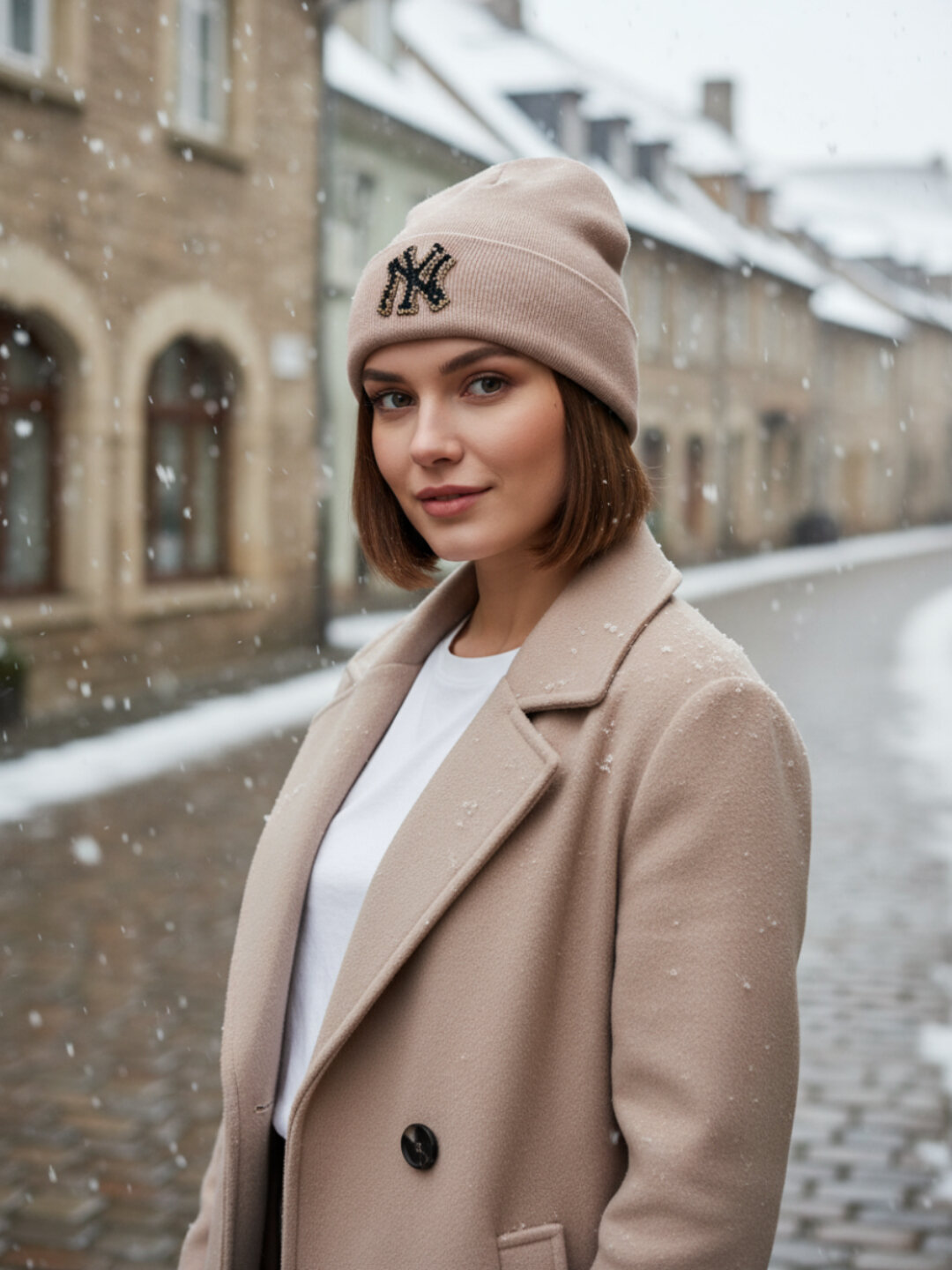 Шапка-бини для женщин, размер 26-28, пудровый — фото 1