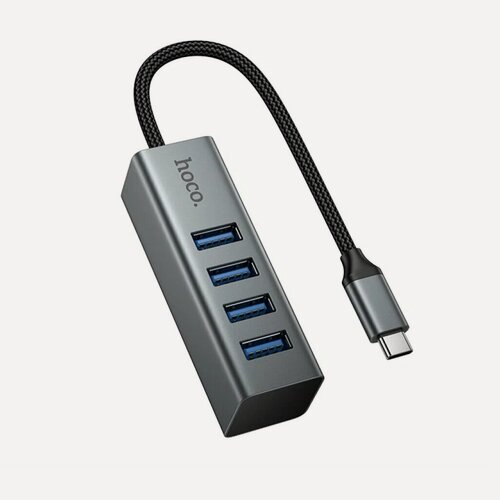 Изображение товара USB хаб Type-C на 4*USB3.0 Hoco HB1C, 0.2 м, алюминиевый, серый
