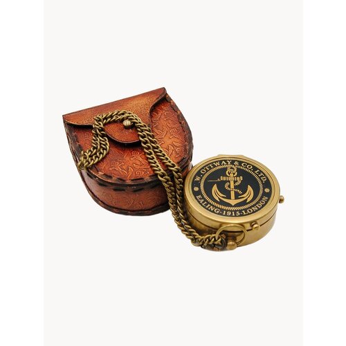 Компас на цепочке с изображением якоря, с кожаным чехлом