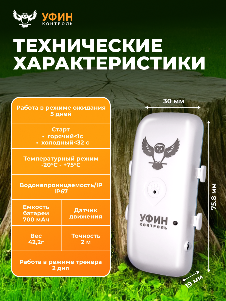 GPS-трекер Ufin QP103, для животных, белый, водонепроницаемый — фото 1