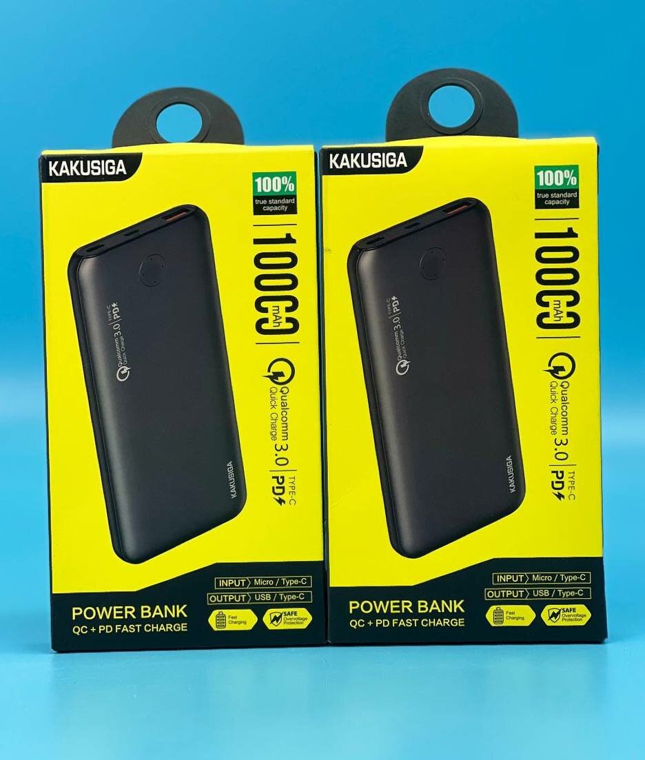 Портативный Power Bank KAKUSIGA KSC-390, 10000 мАч, черный, для смартфонов и гаджетов