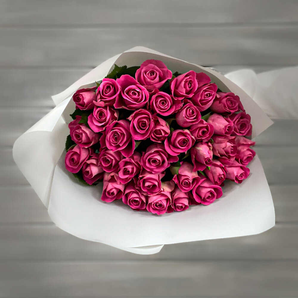 Монобукет Букет Маркет "Кения", 23 розовые розы, 40см, оберточная бумага, на стеблях