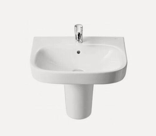 Изображение товара Раковина Roca Debba 50x42 с полупьедесталом, фарфоровая, раковина для ванной, белая, полукруглая, со встроенным сливом-переливом