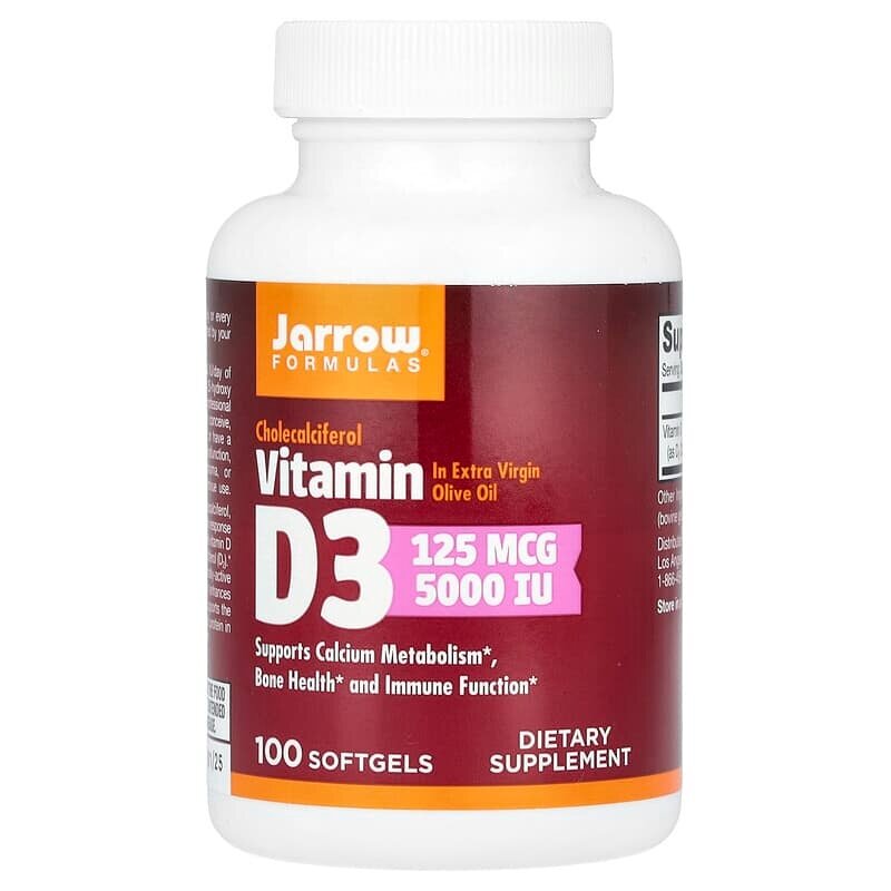Витамин Jarrow Formulas D3, пищевой продукт, 125мкг, 5000МЕ, 100шт