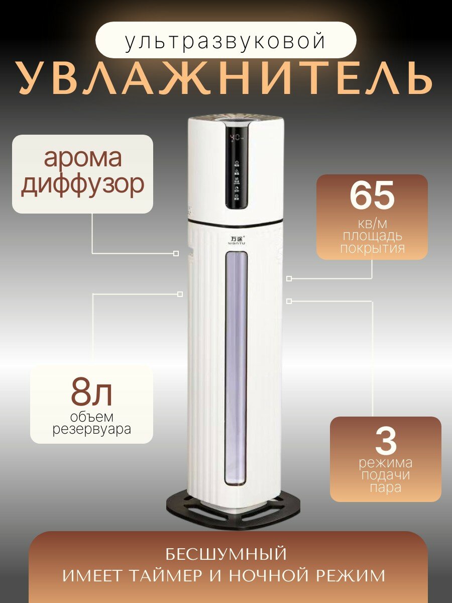 Увлажнитель воздуха для дома ультразвуковой с аромадиффузором таймероми ночным режимом 8 литров