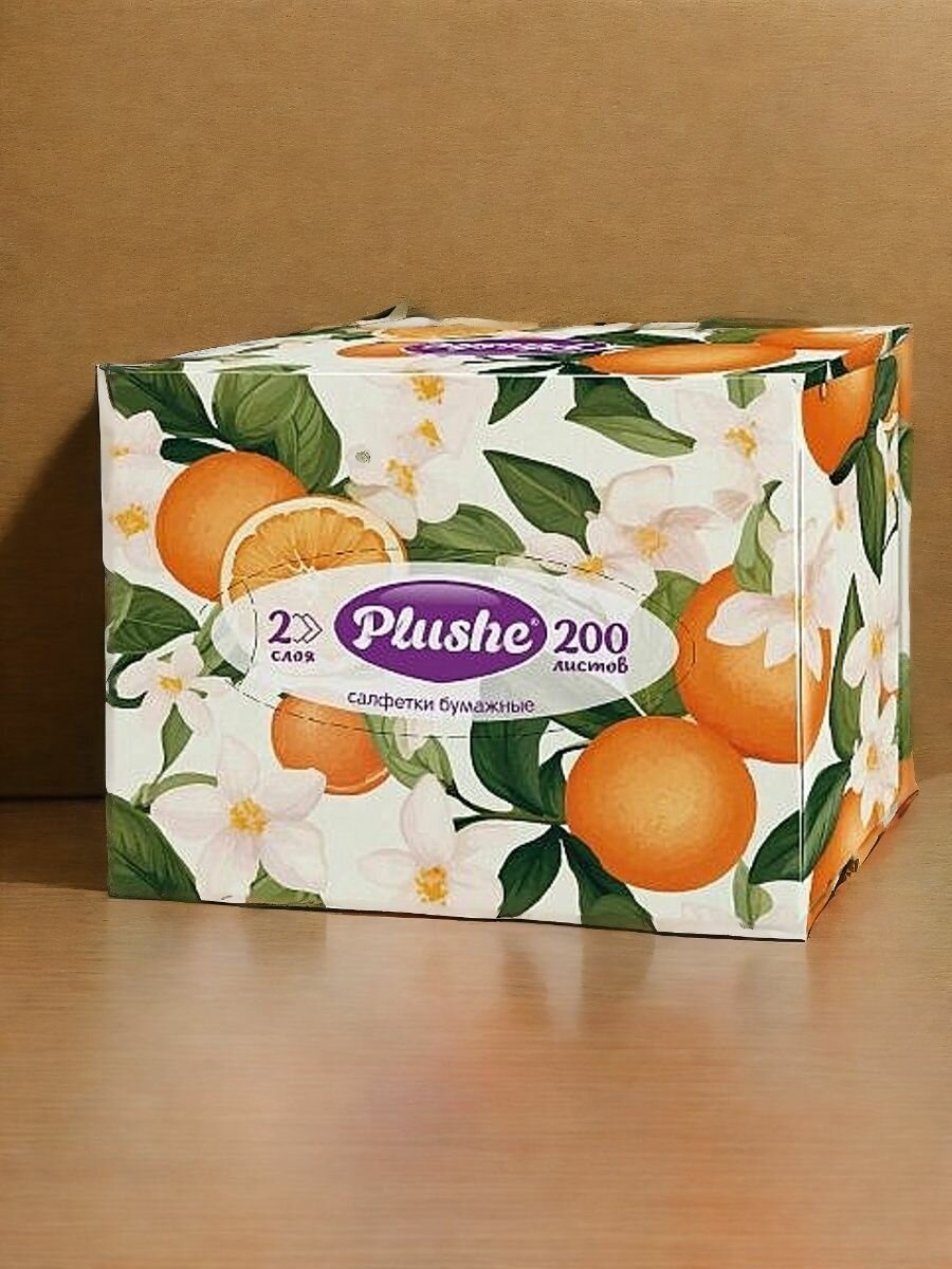 Салфетки бумажные Plushe mini 200л, 2сл, V-сложение Ассорти картон