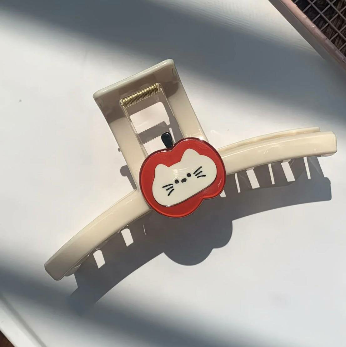 Заколка-краб "Кошечка", бежевая, прочный пластик, надёжная фиксация