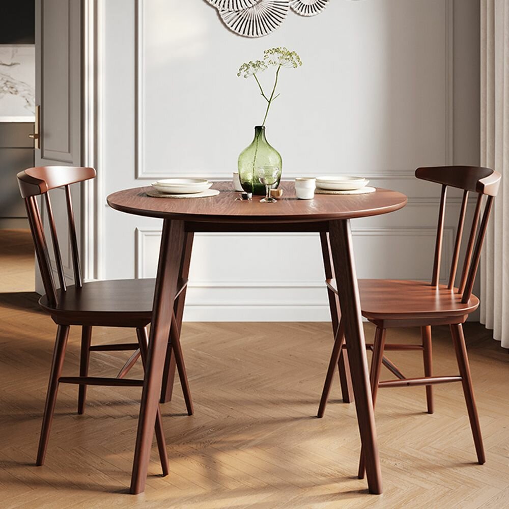 Стол Марсель 900 (Дуб - Темный орех) Круглый Диаметр 90 см Нераскладной массив березы 4 ножки ЭкоМебель