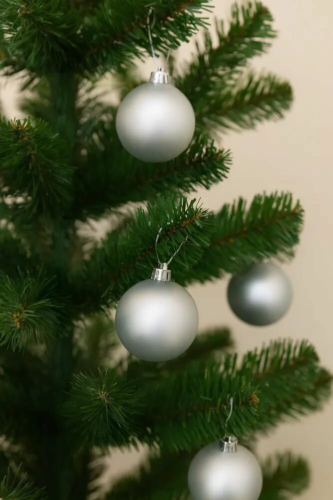 Шар на елку 8см, 1шт, набор шаров 6шт, новогодний серый металлик матовый, Crystal Trees