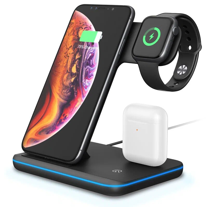Беспроводная зарядная станция 3 в 1 для iPhone + Apple Watch + AirPods / Зарядное устройство с Qi технологией для смартфона / часов / наушников