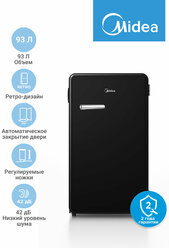 Холодильник Midea MDRD142SLF30, 93 л, энергосбережение, дверь легкого закрытия, ретро, черный