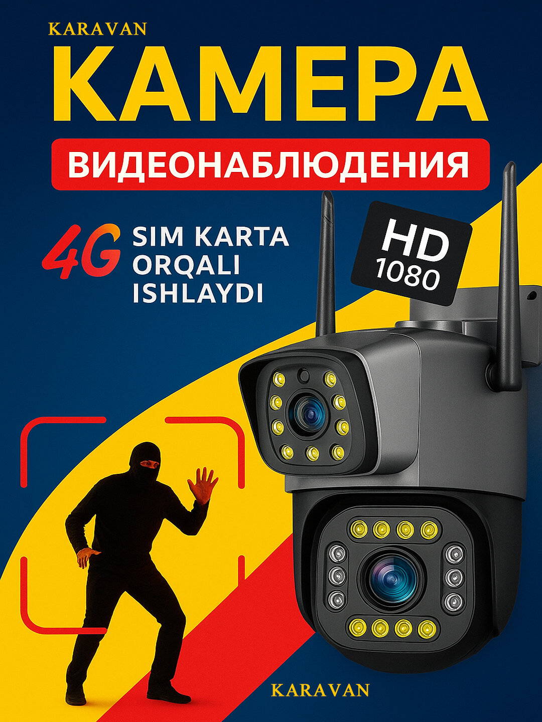 Камера видеонаблюдения V380 PRO 4G уличная, водонепроницаемая