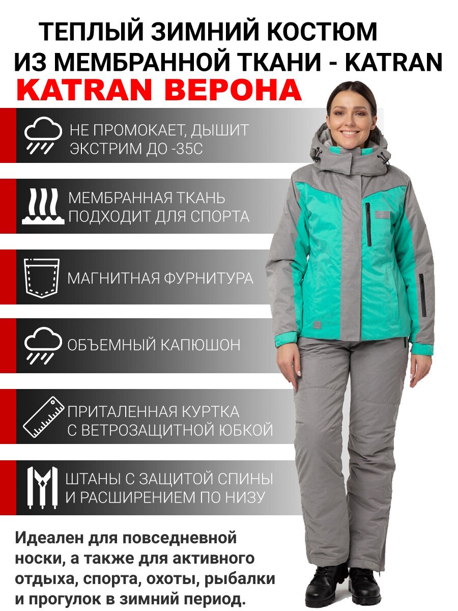 Горнолыжный костюм KATRAN Верона мембранный женский ветрозащитный водоотталкивающий голубой Размер 44-46 рост 170-176