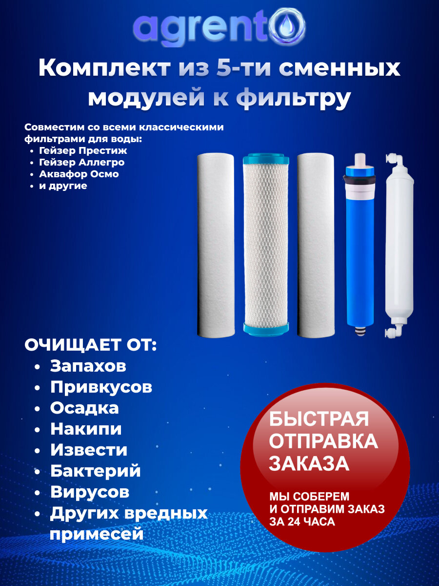 Полный комплект сменных картриджей к фильтру обратного осмоса Аквафор Осмо 50