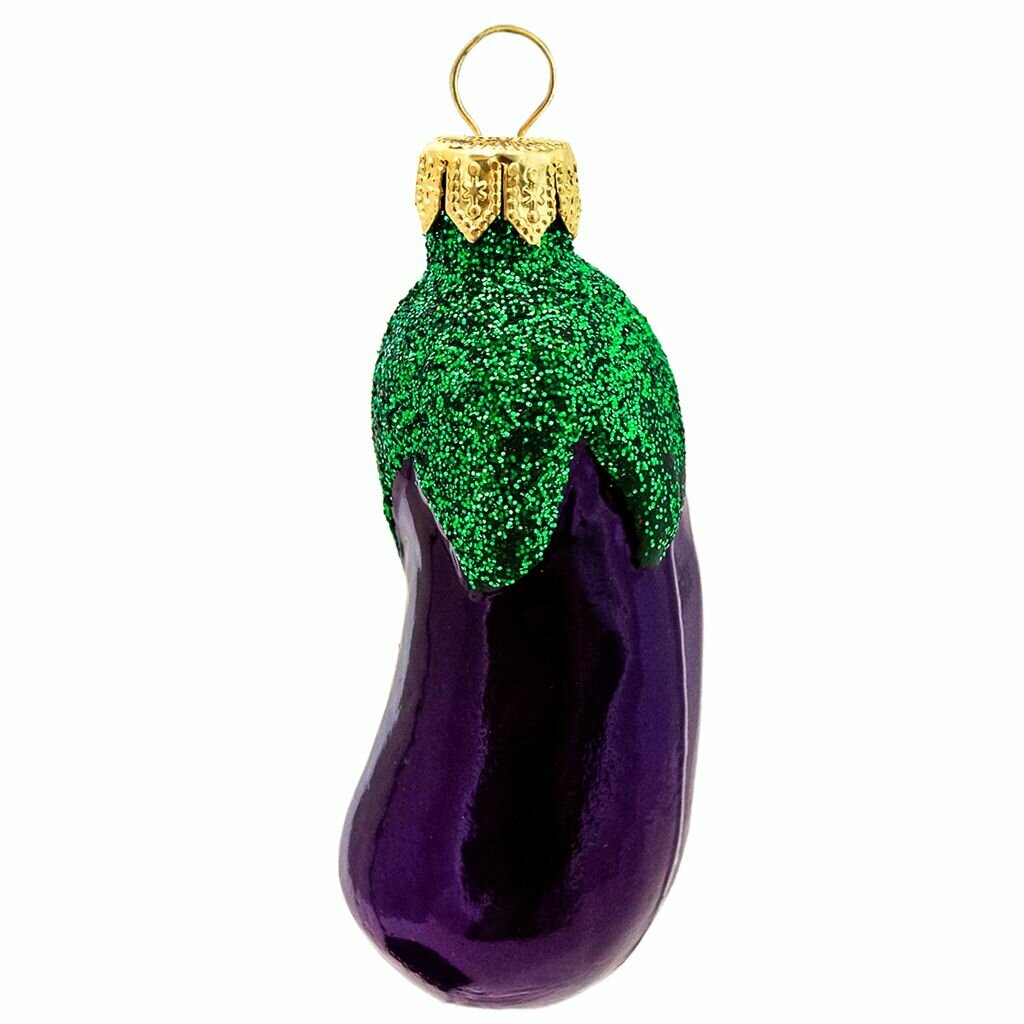 Елочная игрушка фигурка стеклянная "Баклажан-1" д3,3см, h9см, ручная художественная роспись, подарочная упаковка