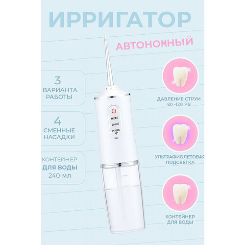 Ирригатор для чистки полости рта и зубов портативный с комплектом насадок и зврядным кабелем USB розовый 1321₽