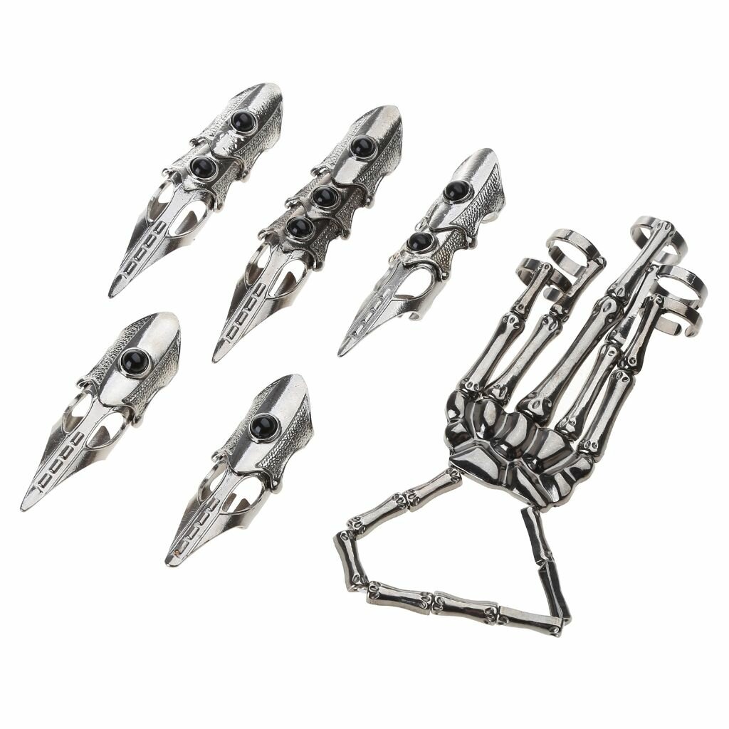 Готические панк-скелетные перчатки, регулируемые металлические пальцы с когтями, полные кольца для Хэллоуина, косплея и вечеринок