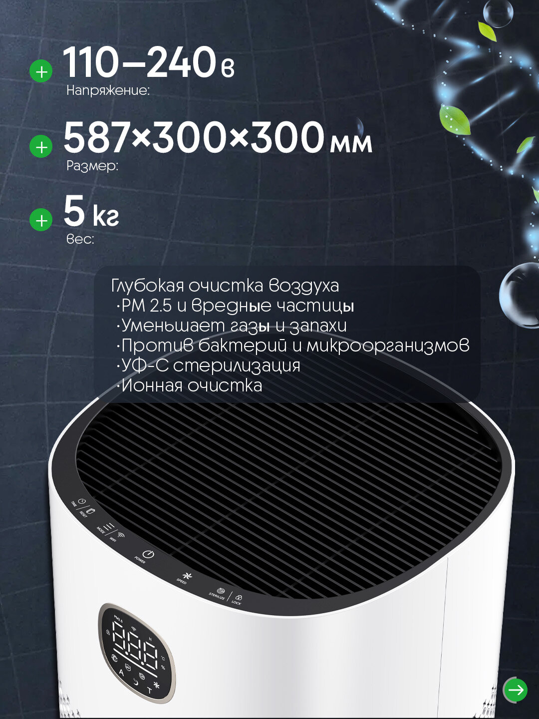 Очиститель воздуха OLANSI A6 60м², 520 м³/час, оригинальный HEPA-фильтр, умный Wi-Fi, пульт управления, 50Вт, белый — фото 1