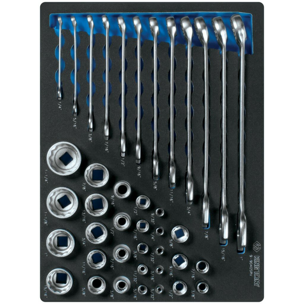 KING TONY Набор комбинированных ключей, набор торцевых головок 1/4"&3/8"&1/2", ложемент, 40 предмето 9-9040SRV