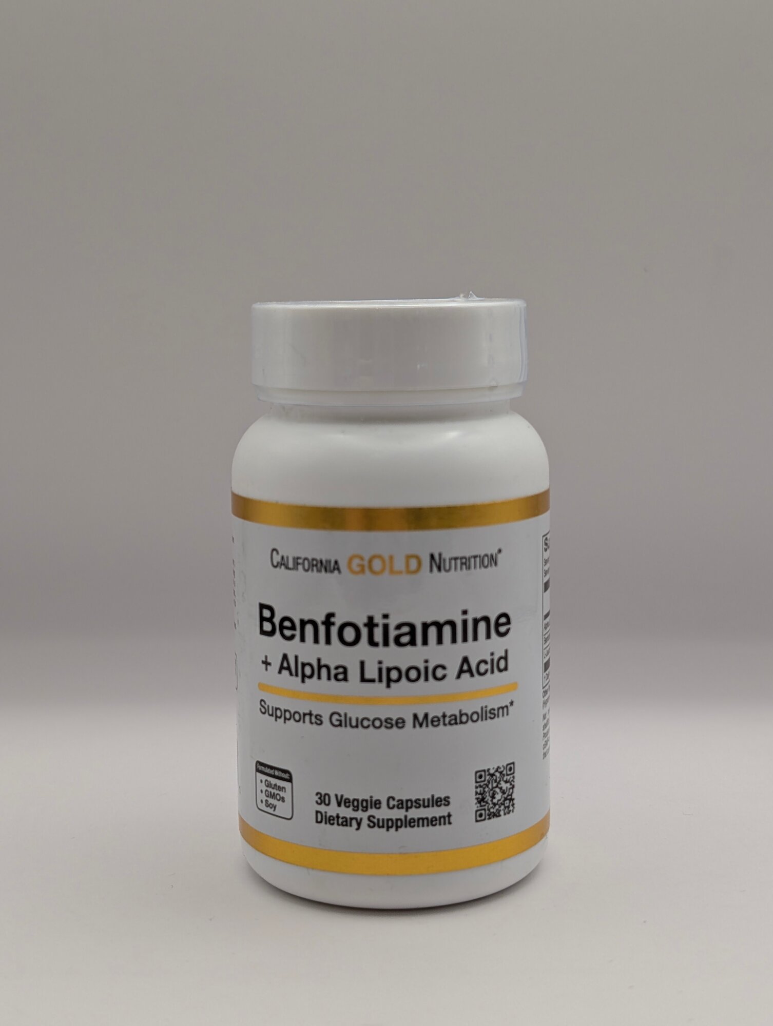 Комплекс California Gold Nutrition Benfotiamine, Alpha Lipoic Acid and L-Leucine, 30 капсул