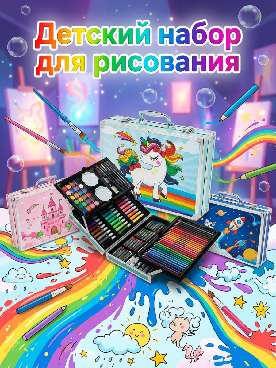 Набор для рисования "Маркеры, фломастеры и краски", в подарочном кейсе