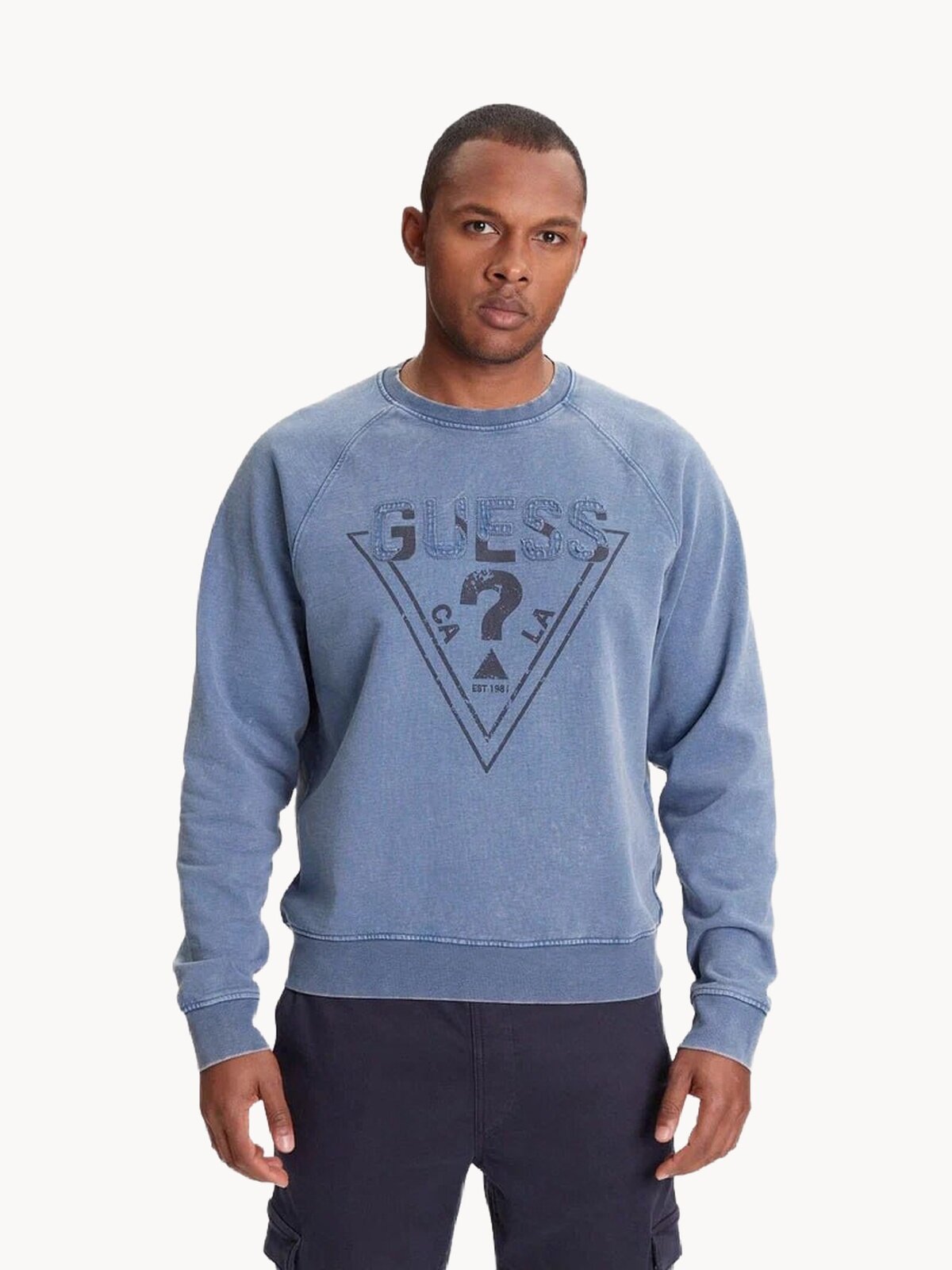 Джемпер GUESS DAVIS TERRY WASHED CREW, , размер S, синий — фото 1