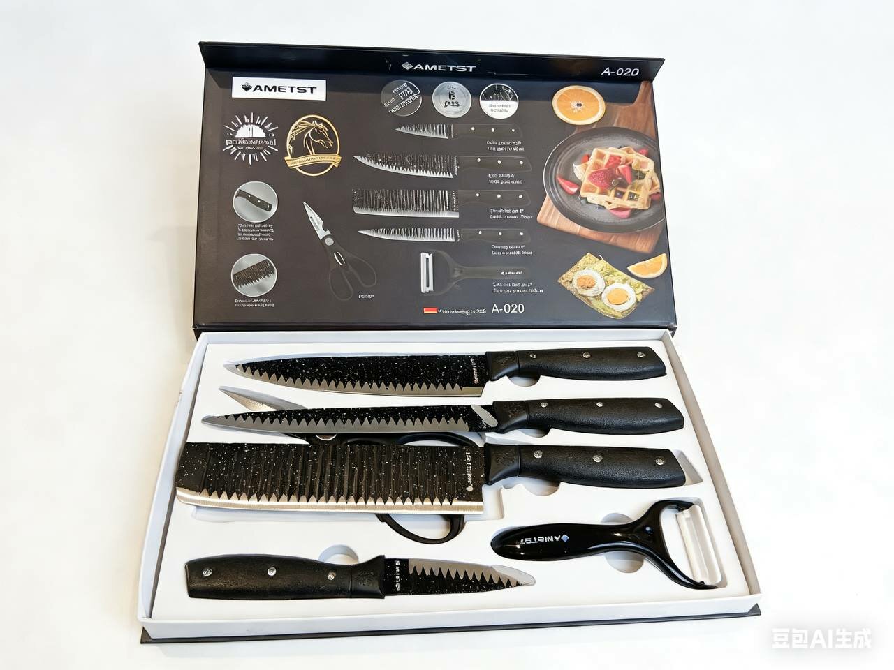 Набор кухонных ножей, 7 предметов, подарочная, черная цвет, качественный