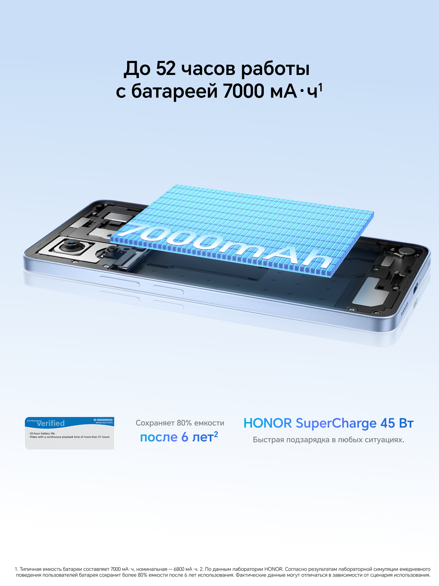 Смартфон HONOR X8d 8+128ГБ, Воздушный голубой, Ростест, Мобильные сервисы Google (GMS) — фото 1