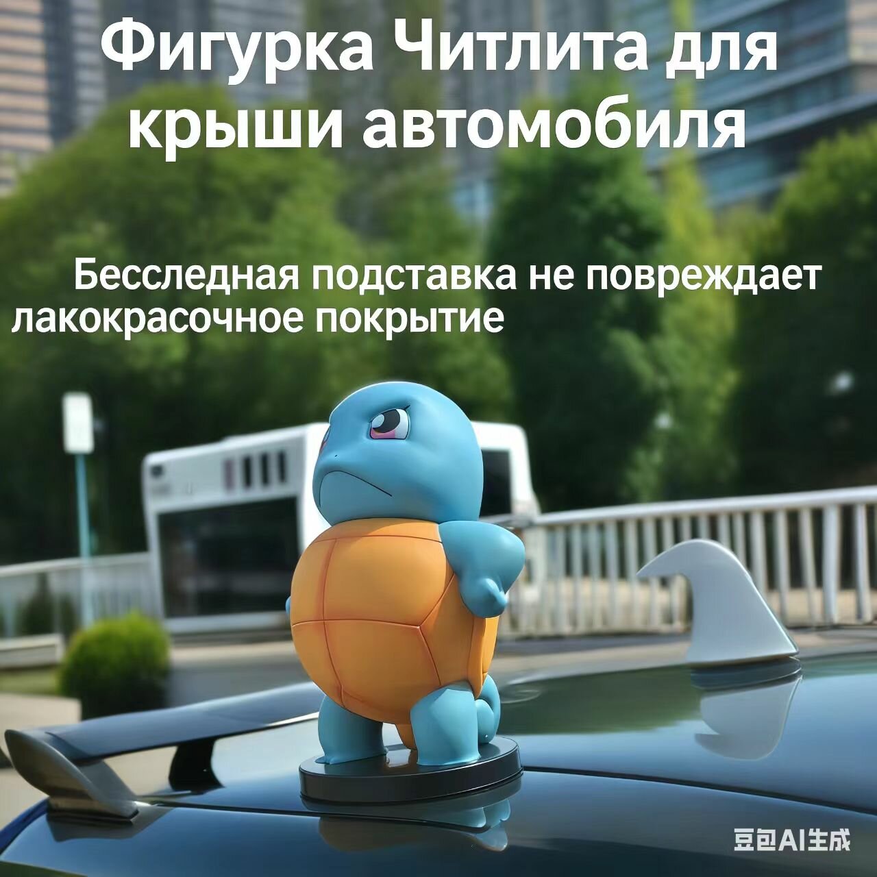 Надменный Сквиртл — маленькая резиновая кукла высотой 16 сантиметров — стоял на крыше машины.