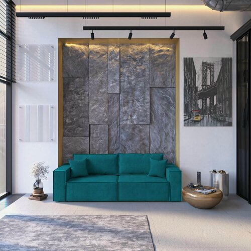 Изображение товара Прямой диван-кровать Manons Maison Hygge, раскладной механизм Еврокнижка, Велюр изумрудный, 250х100х86 см