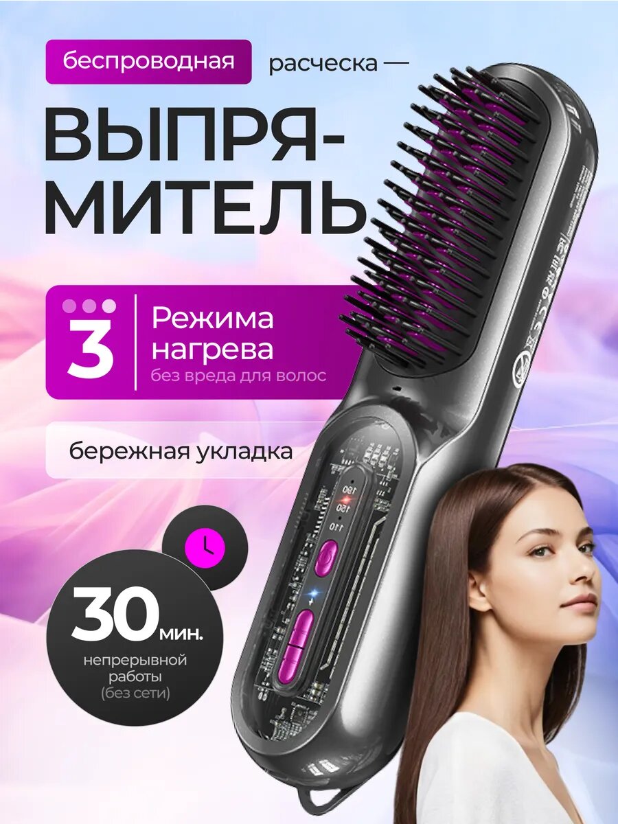 Расческа-выпрямитель Hoco, ABS-пластик/пластик, 3 температурных режима