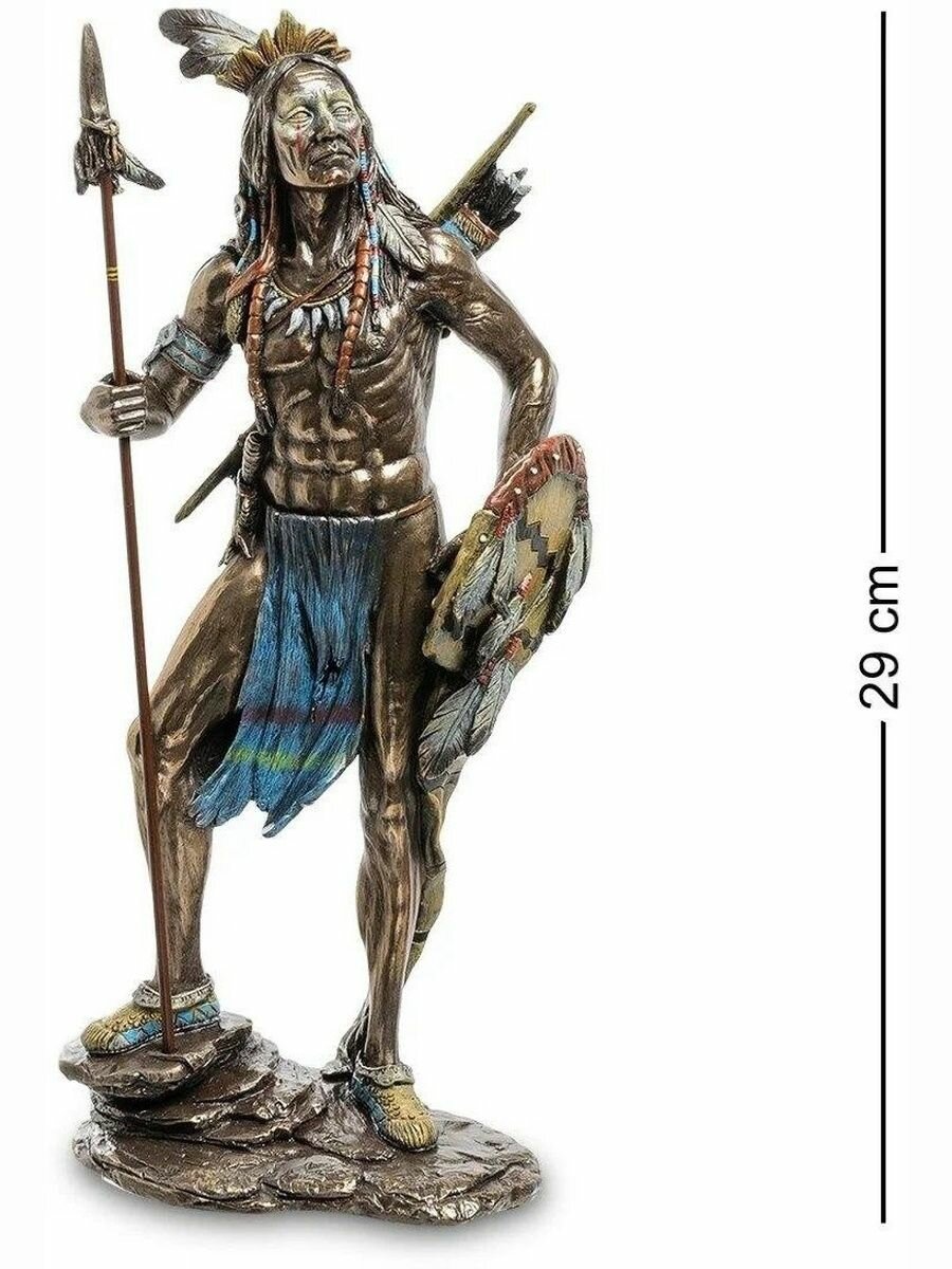 Статуэтка Индеец с копьем и щитом, 29*8,5*13см, цвет бронзовый , полистоун — фото 1