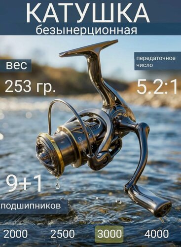 Изображение товара Катушка рыболовная безынерционная SHIMAND PG 3000 для спиннинга, твичинга, джиггинга.