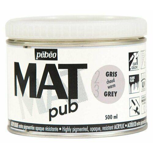 фото Краска акриловая pebeo экстра матовая mat pub №1, серый теплый, 500 мл