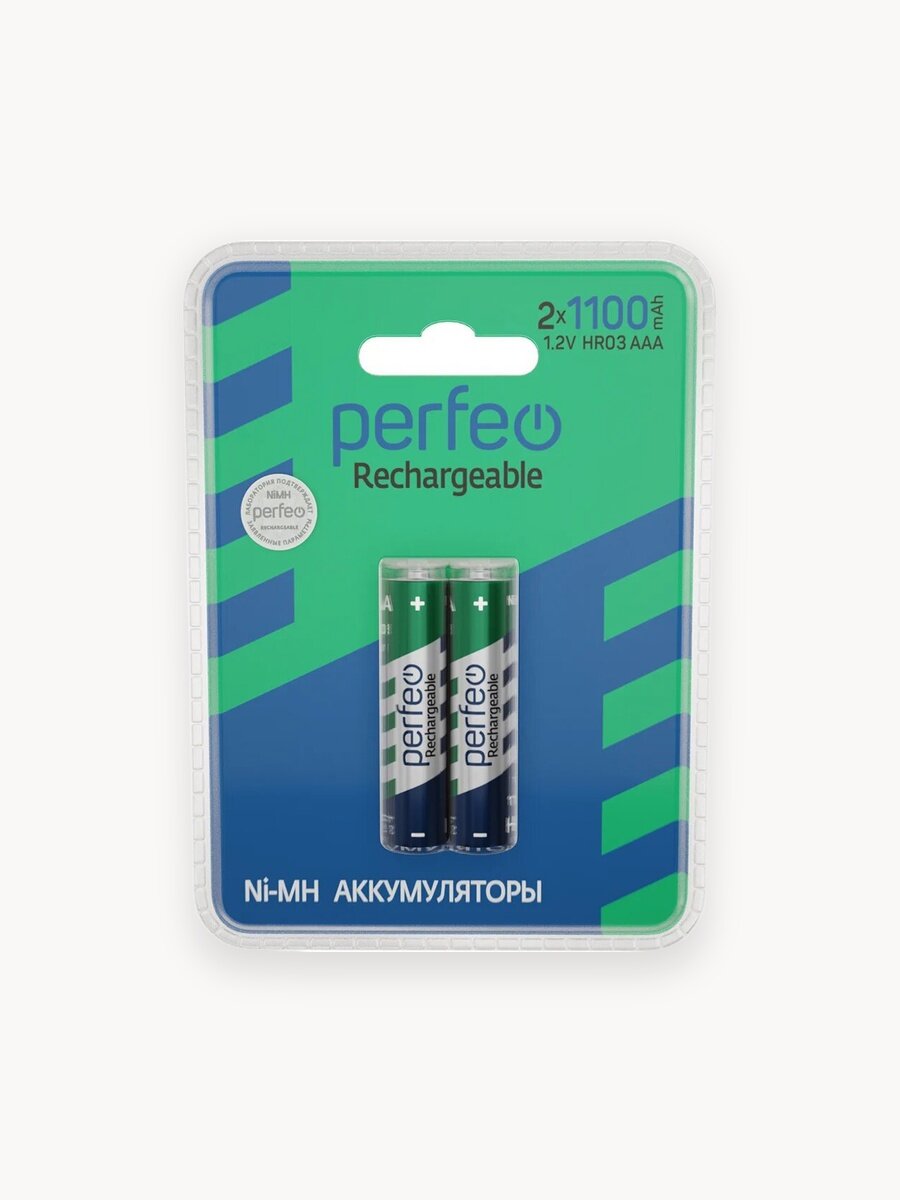 Батарейки аккумуляторные AAA Perfeo Ni-Mh HR03, 1100mAh на пластиковом блистере, 2шт, 1.2V