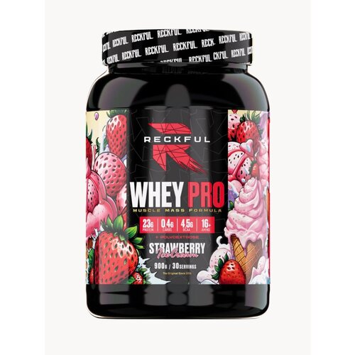 Сывороточный протеин без сахара Reckful Whey Pro Protein 900 гр со вкусом клубники