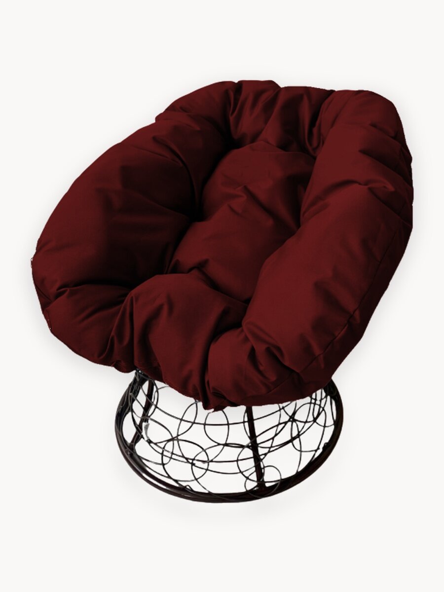 Кресло M-group пончик с ротангом чёрное, бордовая подушка